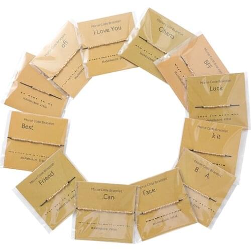 Morse Code Letter Couple Bracelet Adjustable Morse Code Golden Bracelet with Card for Friendship Family and Her & His