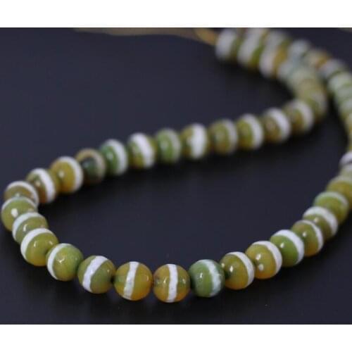 3Strands/Lot Wholesale 8mm 10mm Yellow&White One Line Stripe Tibetan Dzi Onxy Faceted Round Loose Beads,DIY Jewelry Making