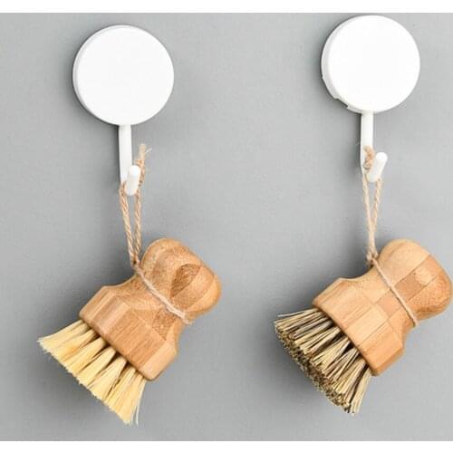 Wooden Bamboo Round Pot Dish Bowl Sink Stove Washing Brush Kitchen Cleaning Tool Round Handle Easy Use Convenient Cleaning Tools
