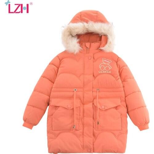 LZH 2021 Childrens Winter Coat Thick Mid-Length Down Jacket For Kids Clothing Girls Autumn Long Sleeve Kid Cotton Clothes 4-10T