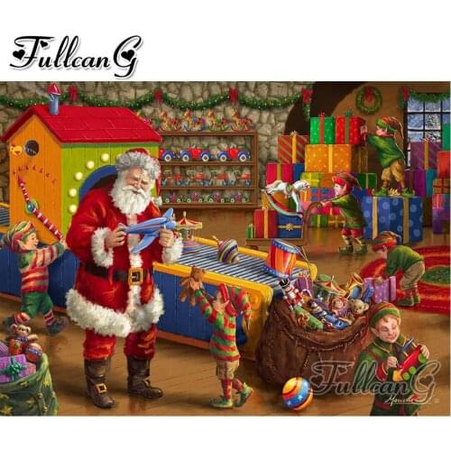 FULLCANG Santa Claus making gifts diy 5d diamond mosaic diamond painting full square round diamond embroidery sale decor FC2645