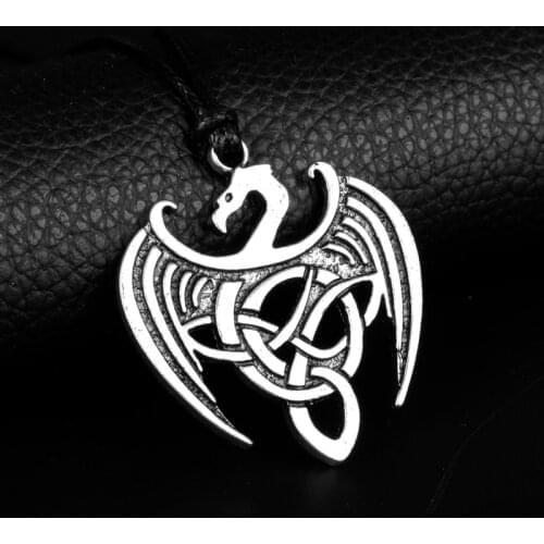 HEYu Celtic Dragon Pendant Necklace Celtic Triangle Necklace Celtic Dragon Pewter Scandinavian Viking Celtic Dragon Jewelry Gift