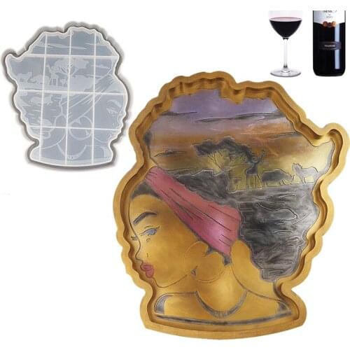 DIY crystal drop mold fruit tray Large Tray Coaster plate creative resin African goddess head silicone mold