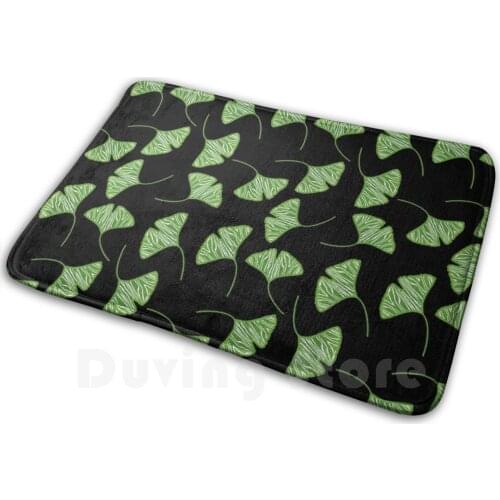Artistic Black & Green Ginkgo Leaves Pattern Mat Rug Carpet Anti-Slip Floor Mats Bedroom Ginkgo Leaf Leaves Gingko Tree Trees