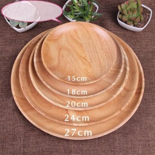 Rubber wood round dish wooden Plate Household Serving Tray Steak Fruit Snack Tray Restaurant Food Cutlery Storage Plate