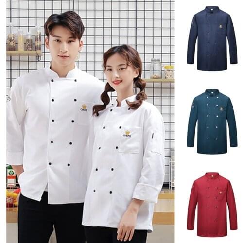Chef Jacket Kitchen Uniform Restaurant Clothes Long Sleeve Unisex Chef Clothes Cooking Work Wear Chef Coat Waiter Clothes