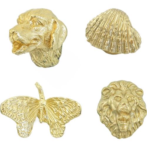 Lion shape Furniture Handles Solid Brass Door Knobs for Cabinet and Drawer Gold Wardrobe Closet Pulls Fashion Home Decor Knob