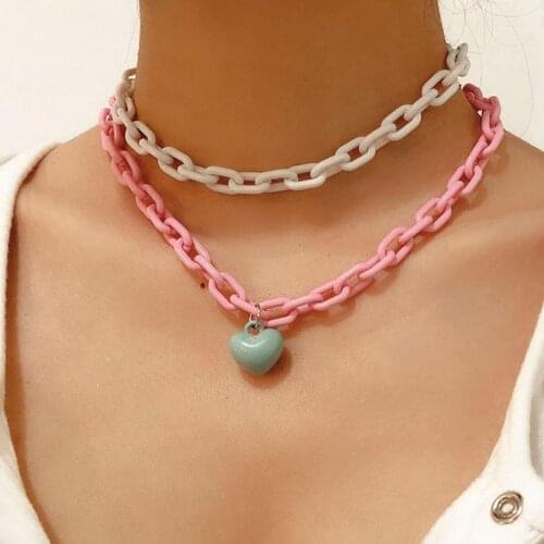 Multilayer Heart Pendant Acrylic Necklace Clavicle Choker Women Jewelry