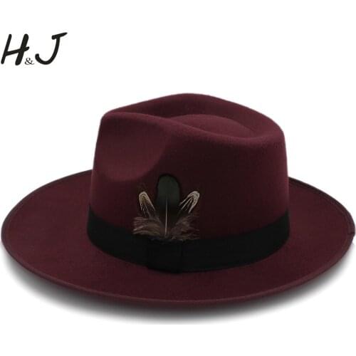 Fashion Women Felt Fedora Hat with Wide Brim Jazz Panama Hat Lady Queen Sombrero Fascinator Dad Hat Punk Belt Size 58cm