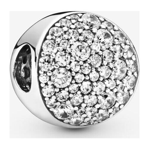 Fashion 925 Sterling Silver Beads Pave Round Charm Fit Original Pandora Bracelets Women DIY Jewelry