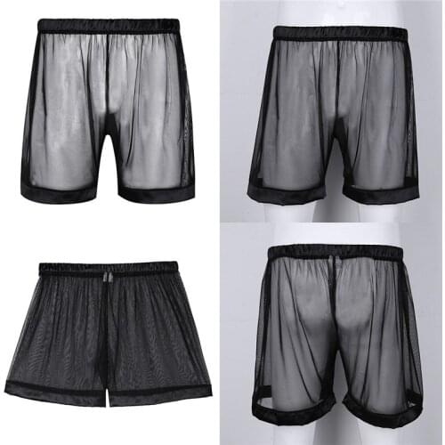 Gay Mens Lingerie See Through Mesh Loose Lounge Boxer Shorts Underwear Underpants For Lingerie Night Mens Mesh Stretchy Shorts
