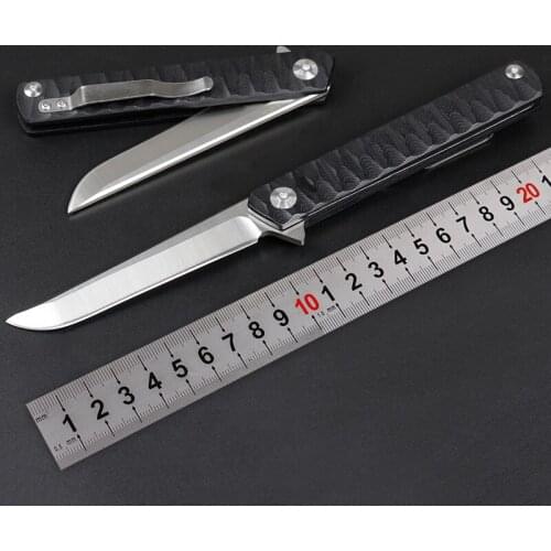 New Ball Bearing Flipper Folding Knife D2 Satin Drop Point Blade Black G10 + Stainless Steel Sheet Handle Pocket Knives H1202