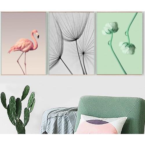 Dandelion Flamingo Green Flower Nordic Poster Wall Art Canvas Painting Fashion Modern Wall Pictures For Girls Room Decor