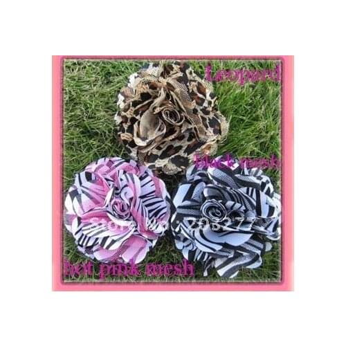 Wholesale - 3 colors for your choose 3'' zebra Satin mesh silk flowers without hair clip FreeShipping