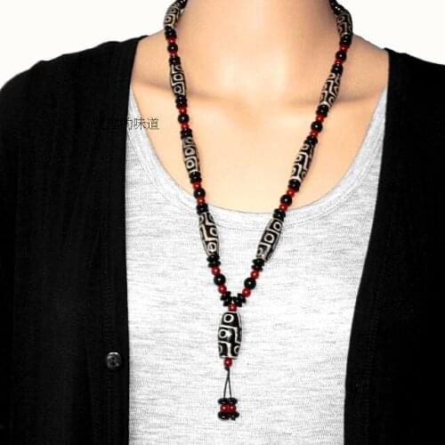 Black and white 9 eyes DZI male necklace chain Tibetan style elegant atmosphere Free Shipping