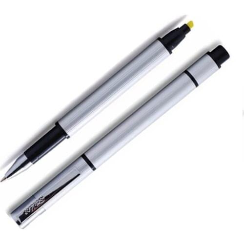Scrikss Doppio Blue Ballpoint Roller Pen And Yellow Felt-Tip Highlighter In One With Refill