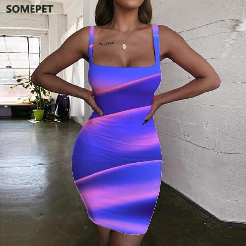 SOMEPET Gradient Dresses Women Abstract Halter Sleeveless Psychedelic Vestido Sexy Harajuku Sundress Womens Clothing Club Short