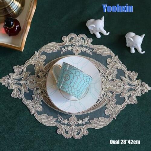 Modern Lace oval Embroidery drink table place mat wedding pad Cloth pot placemat cup mug glass tea coaster dining doily kitchen