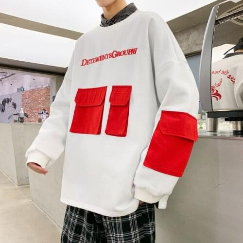 Mens Sweatshirt Long-sleeved Embroidered Letters Casual Sports Cargo Coat Multiple Pockets Male Clothes Pullover Spring Autumn