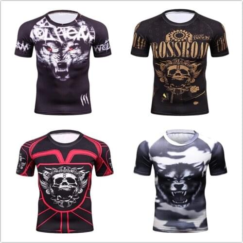Fight Boxing Jerseys KickBoxing Mma Shorts T-shirt Wolf Mma Long Bjj Rashguard Crossfit Boxe Short Sleeve Muay Thai Training Tee