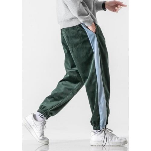 Corduroy Harem Pants for Men Loose Streetwear Casual Tie Feet Trousers 2021 Summer New Oversized 5XL Male Stitching Clothing