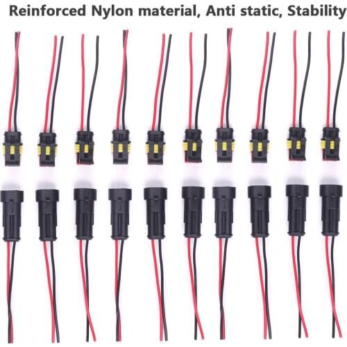 10Pcs 2 Pin Way Waterproof Car Electrical Auto Connector Male Female Plug With Wire Cable Terminals Harness For Car Motorcycle