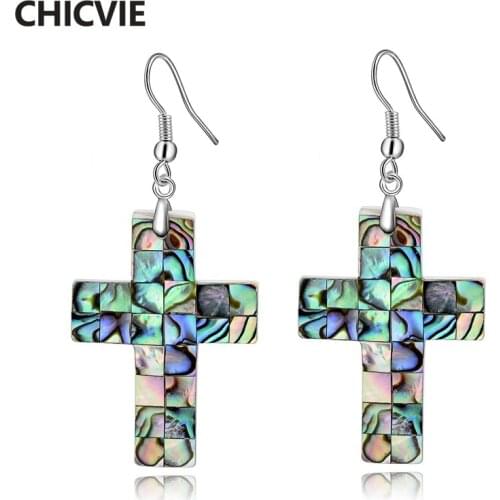 CHICVIE Retro Style Abalone Shell Faith Cross Jesus Earrings For Women Luxury Simple Handmade Christian Jewelry Earring SER17050