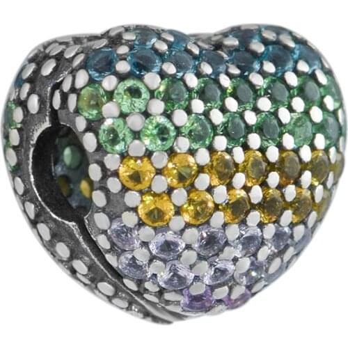 Fandola 925 Sterling Silver Open My Heart Pave Clip Charms Fits Original Bracelet Women Beads for Jewelry Making berloques