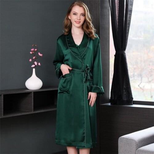 IANLAN Womens Spring Summer Bathrobe 19m/m Heavy Weight Real 100% Silk Nightgown Ladies Silk long Pajamas Single Robe IL00455