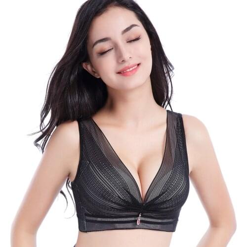 Lingerie femme Sexy lace breathable vest Oversized underwear push up bra DE cup 50D 52C
