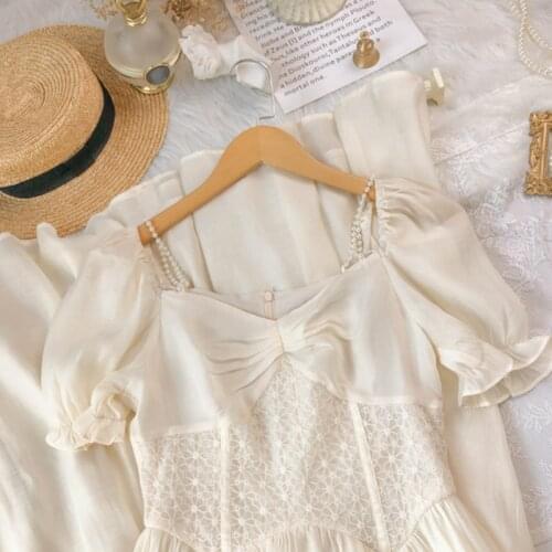 French Puffer Sleeve Evening Party Dresses Women Casual Korean Fashion Elegant Midi Dress 2021 Summer Fairy Sweet Dress Female