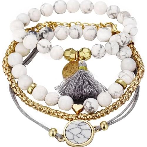 Fashion Jewelry Bohemian 4Pcs Women Beads Tassel Charm Bracelet Bangle SetJewelry Gift Elegant Lady Boho Tassel Bracelet браслет