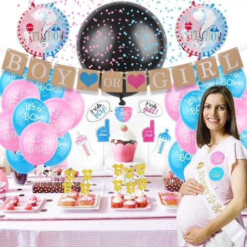63pcs/lot Birthday Party Decoration Balloon Blue Pink Boy or Girl Balloon Set Cake Flag Photo Props Baby Shower Gender Reveal