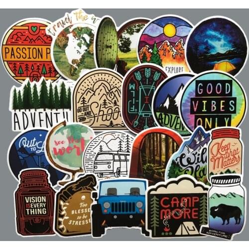 66 PCS Camping Travel Stickers Wilderness Adventure Outdoor Landscape Waterproof Decal Sticker to DIY Laptop Suitcase Motor Car