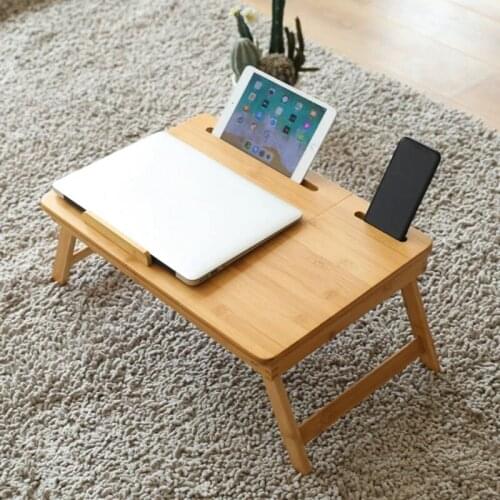 Bamboo Laptop Desk Bed Tray Table Rack Shelf Tilting Surface Computer Notebook Book Home Furniture Studying Table