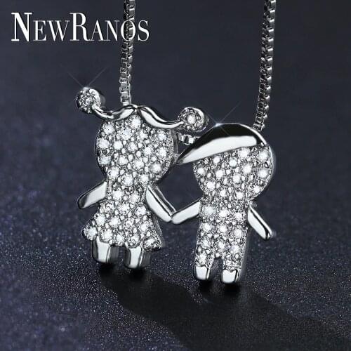 Newranos Boy and Girl Pendant Necklace Cubic Zirconia Family Necklace Female Figure Jewelry for Women Fashion Jewelry PGY046
