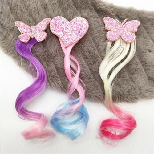 New Girls Dream Colorful Heart Butterfly Wig Hairpins Crystal Children Cute Hair Clips Headbands Barrettes Kids Hair Accessories