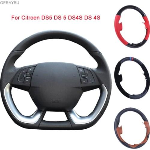 GERAYBU Custom DIY Black Leather Hand-sewn Car Steering Wheel Cover For Citroen DS5 DS 5 DS4S DS 4S Breathable Wear-resistant