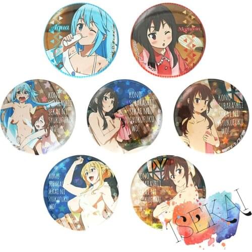KonoSuba Gods Blessing on this Wonderful World Anime Badge Aqua Darkness Megumin Yunyun Hot Spring Metal Badge Brooch Pins