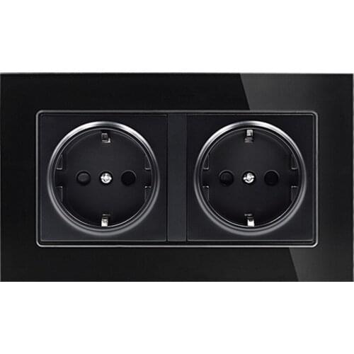 Wall Crystal Glass Panel Power Socket Plug Grounded 16a Eu Standard Electrical Double Outlet 146mm * 86mm