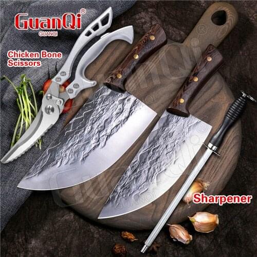 Sharp Stainless Steel Chicken Bone Scissors Handmade Forged Butcher Knife Full Tang Chef Knife Utility Cleaver Kitchen Knives