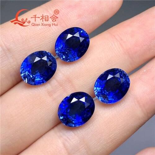 Oval shape natural cut blue color artifical sapphire 34# including minor cracks and inclusions corundum loose gem stone