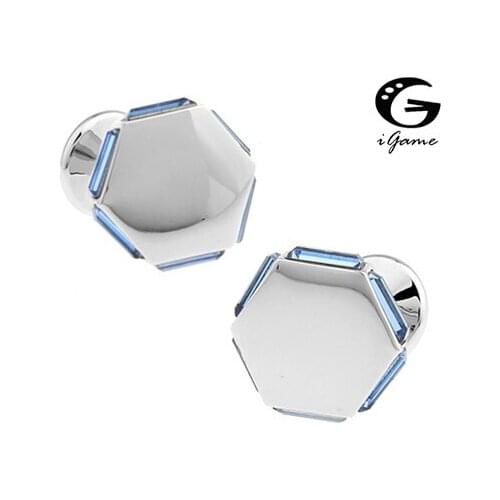 IGame Crystal Cuff Button Luxury Blue Color Rhinestone Decoration Hexagon Design Free Shipping