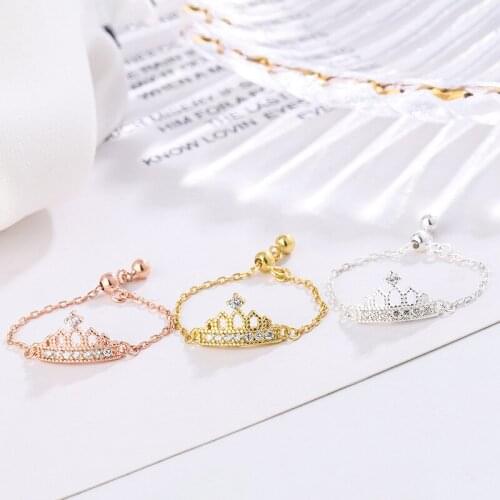 Adjustable Size fine Crown Ring 925 Sterling Silver Zircon ring for Womens Fashion DIY Jewelry Valentine Day Gifts Free Shipping