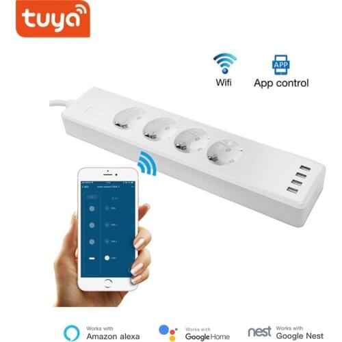 Smart Plug WiFi Power Strip with USB Ports, 4 Smart Plugs That Work with Alexa, 4 USB port, No Hub Required,Free APP Smart life