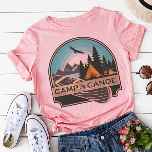 Camp By Canoe Women T-shirt Lady Fashion Short Sleeve Clothes 2021 New Summer Tshirt Top Tee O Neck Female Ladies Womens T Shirt
