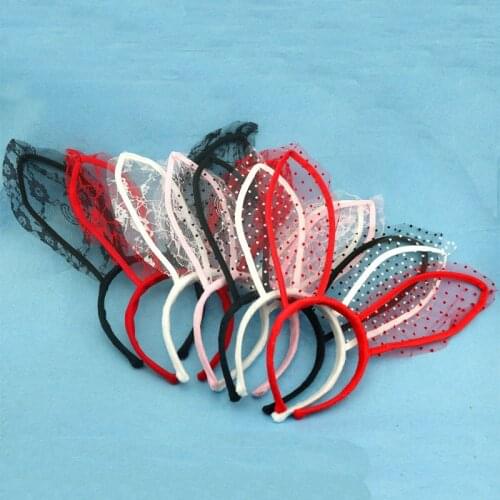 Women Sexy Mesh Headband Bunny Ears Lace Black Hair Hoop Masquerade Cosplay Party Headpiece Gift