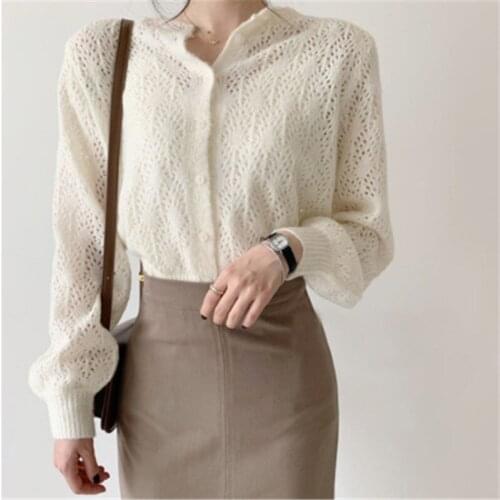 2020 New Arrivals Temperament Hollow Sweater Cardigans Chic Pattern Long-sleeved Single Breasted Loose Fluffy Jumper Wool Fall