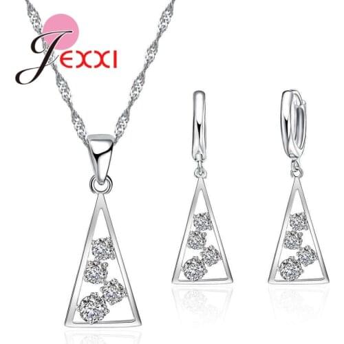 Brand 925 Sterling Silver Wedding Traingle Jewelry Sets For Women Accessory Fine Austrian Crystal Engagement Set Bijoux