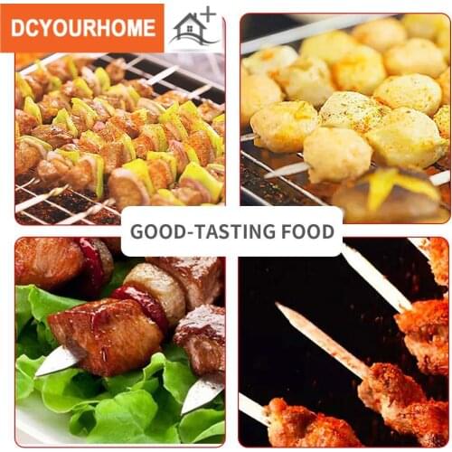 12pcs /set 43cm Kabob Skewers Set Picnic Outdoors Reusable BBQ Skewers Grilling Camp Barbecue Roast Fork Grill Brush